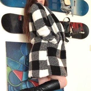 Plaid Teddy Coat - Fall Statement Piece - Longline Jacket - Comfy Cozy Monotone